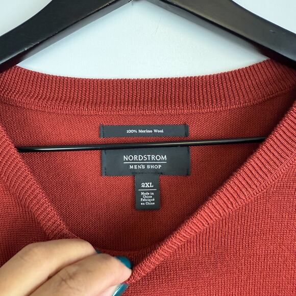 Nordstrom Merino Wool Red Lightweight Mens Sweater - XXL 2XL - Picture 3 of 8